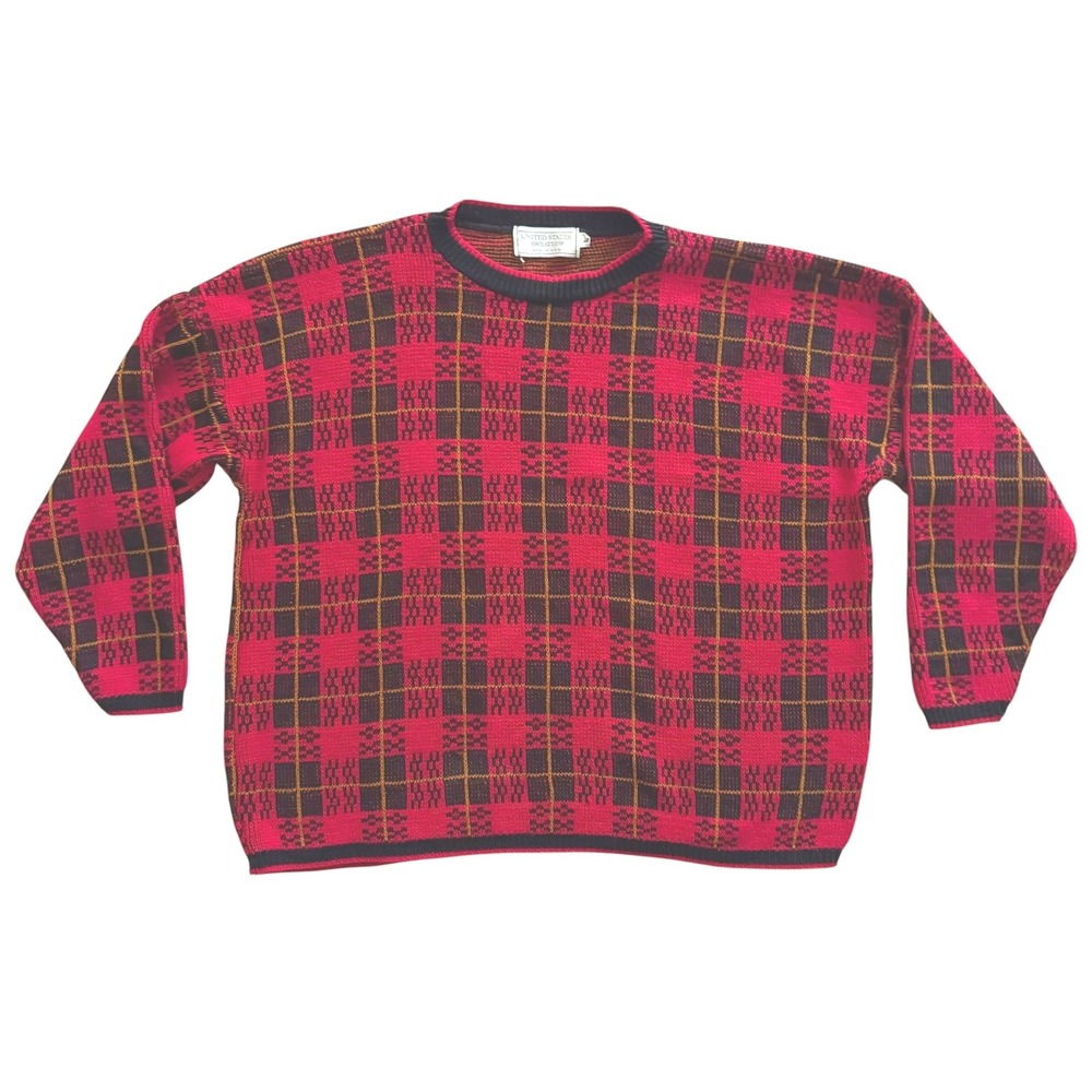 VTG 90s Plaid United States Sweaters knit Small Oversized Sweater Grunge USA